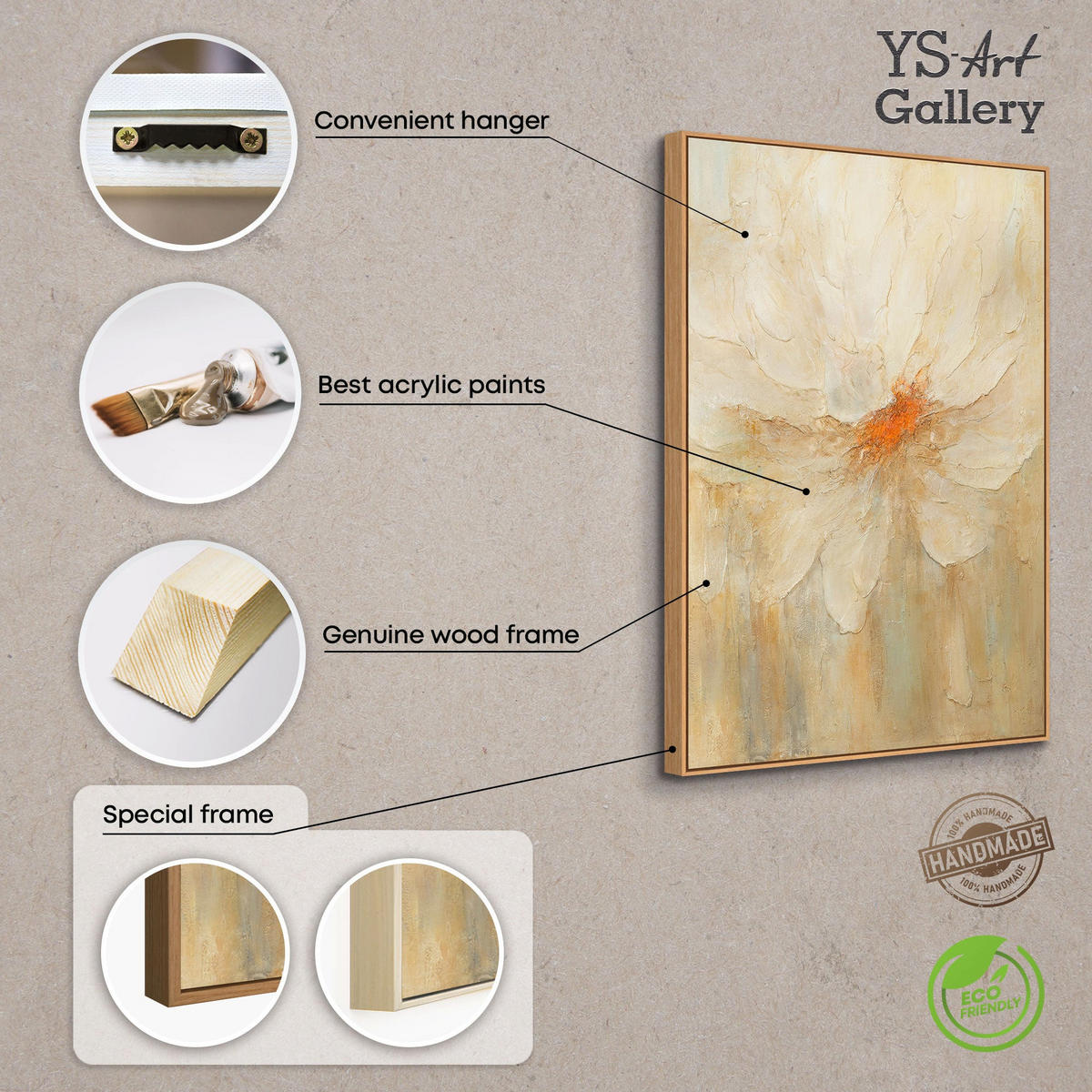 GEMÄLDE Feuerstaub Schattenfugenrahmen Beige 120x80 cm - Beige, Holz (120/80cm) - YS-art gallery