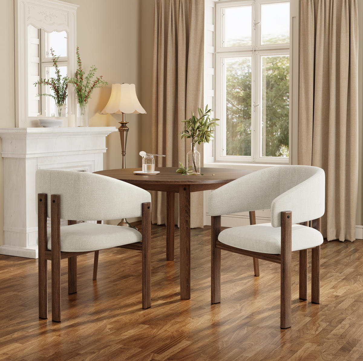 ESSZIMMERSTUHL 2er-Set mit Armlehnen Walnuss/Beige - Walnussfarben, Holz (52.5/83/61.5cm) - Meubliv