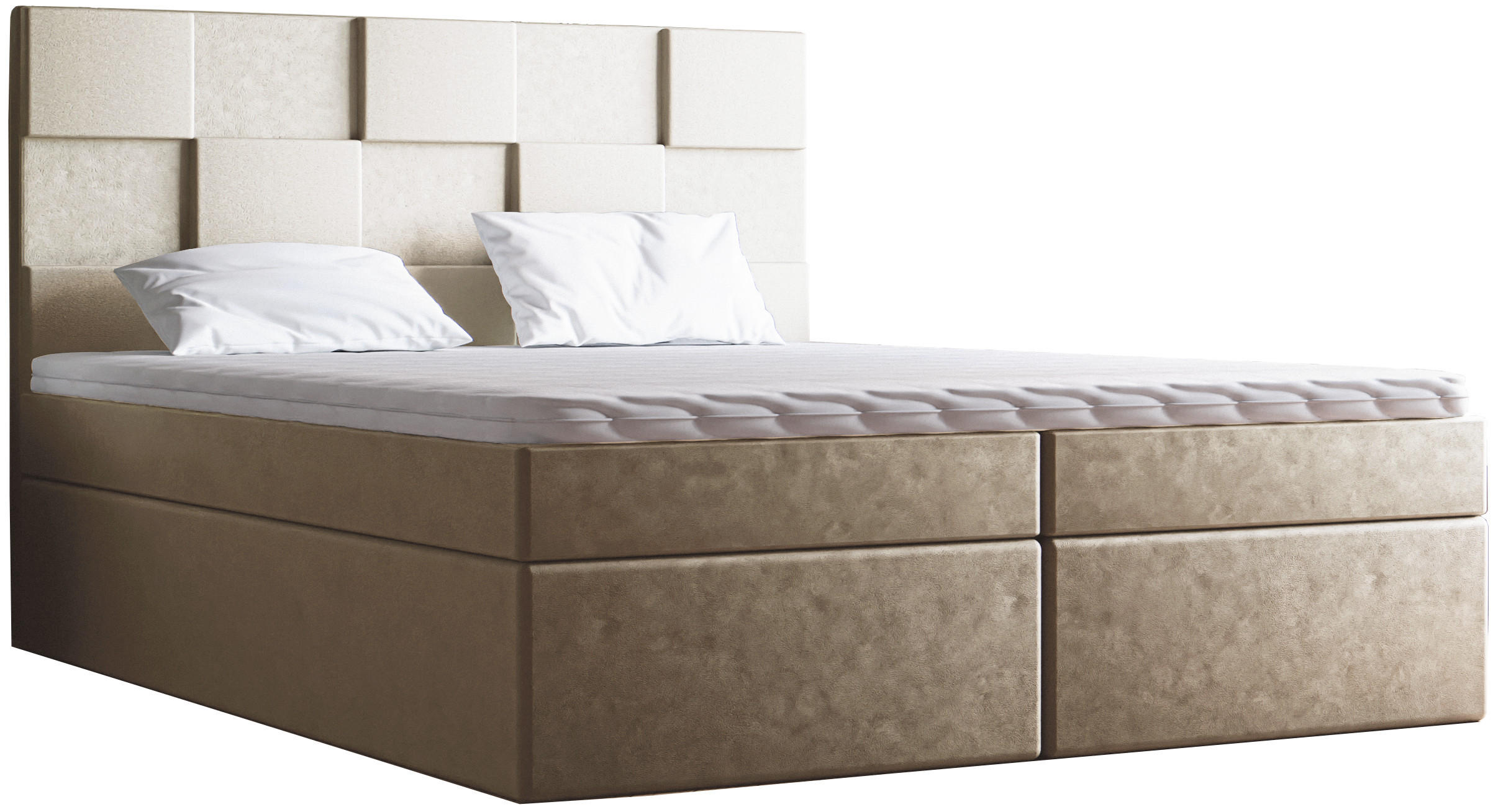 DOPPELBETT mit Matratze 200x200 Berg, Samtstoff, Bettkasten, Beige - Beige, Holz/Textil (200/200cm) - Emporius