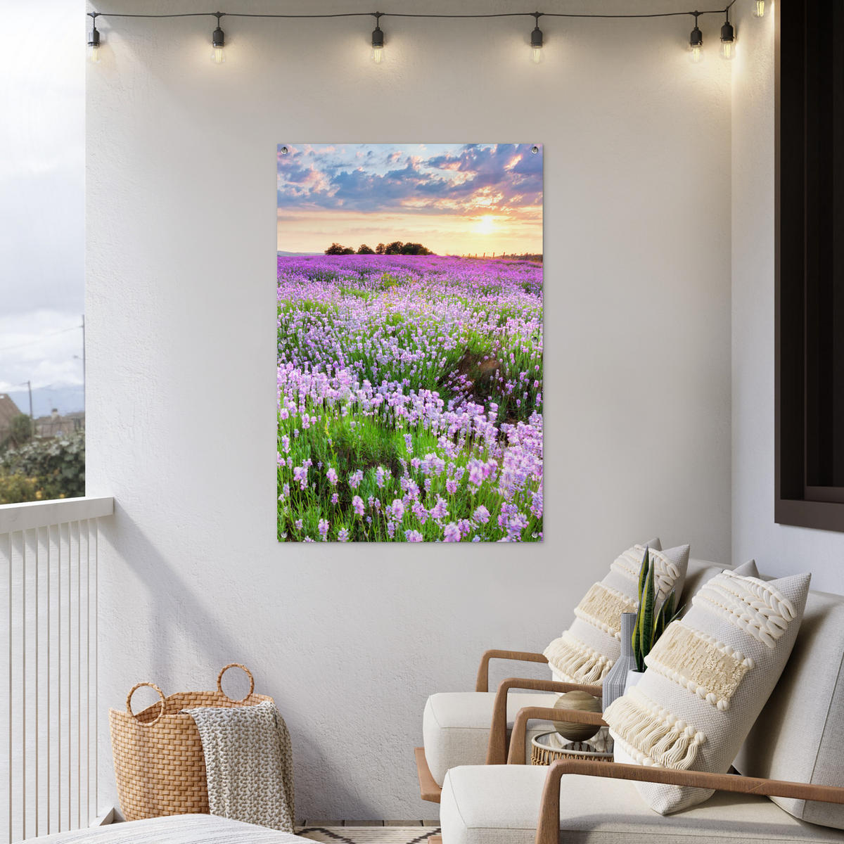 ZAHRADNÍ PLAKÁT Květiny - Levandule - Fialová - Obloha - Západ slunce - Louka - Příroda 80x120 cm - šeříková, plast (80/120/0.2cm) - OnlyWow