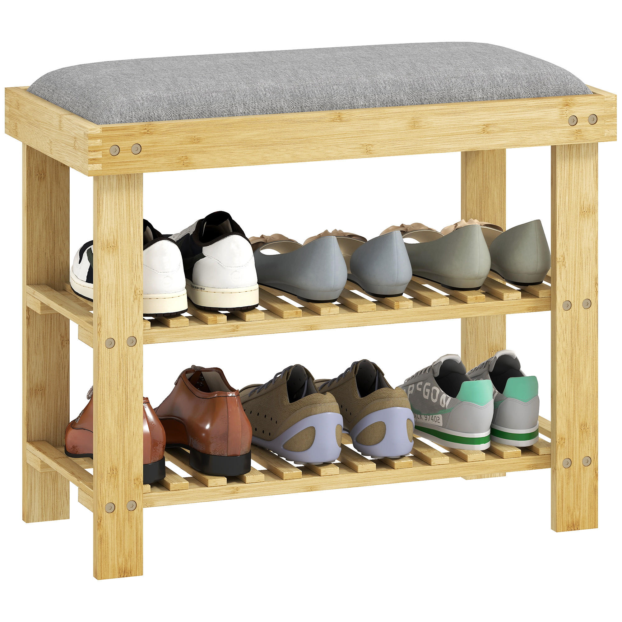 SCHUHBANK Natur und Grau 60/29/49 cm - Grau, Holz (60/49/29cm) - PANGIVO