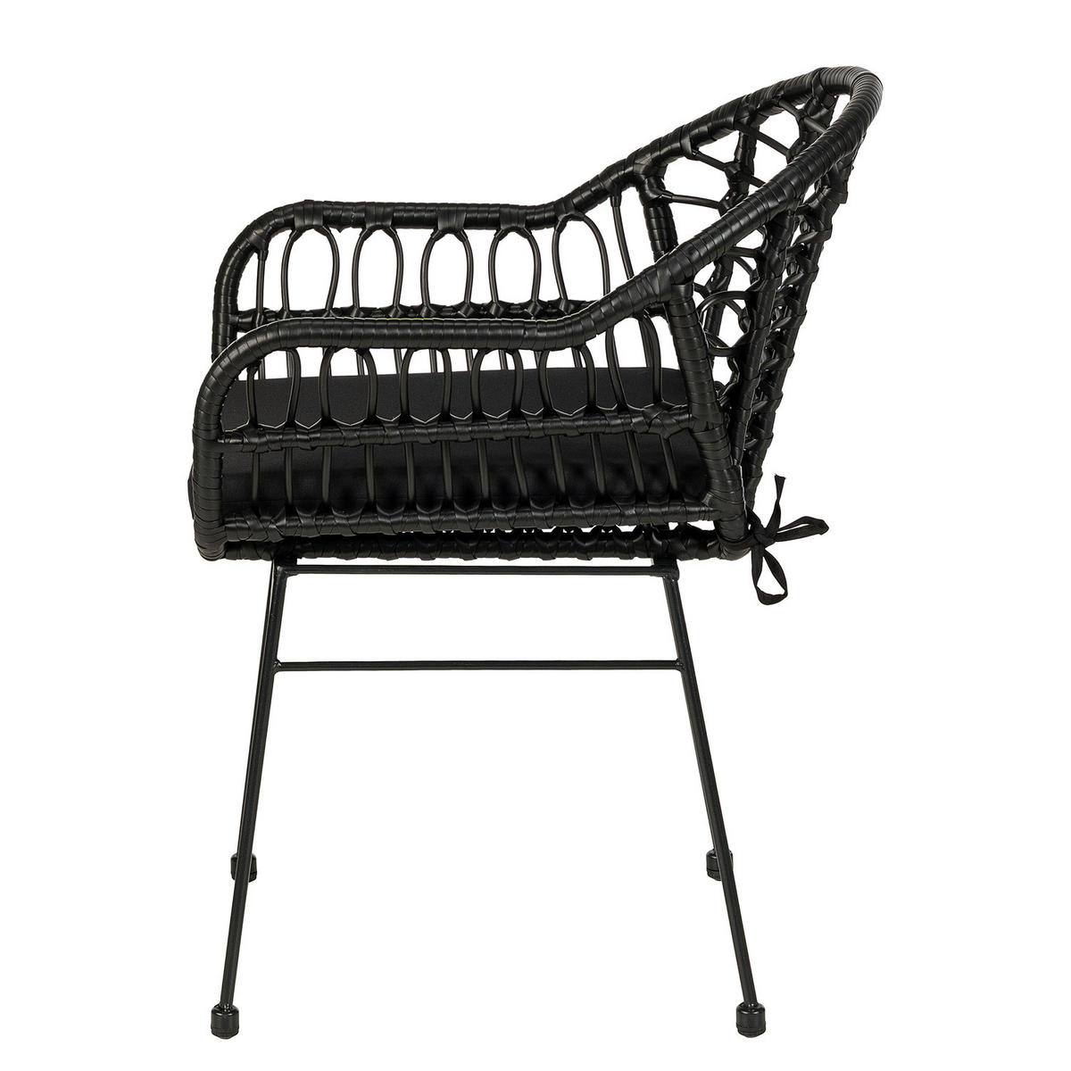GARTENSTUHL - 2er-Set - Polyrattan / Stahl - Schwarz, Textil/Metall (53/76/54cm) - home24