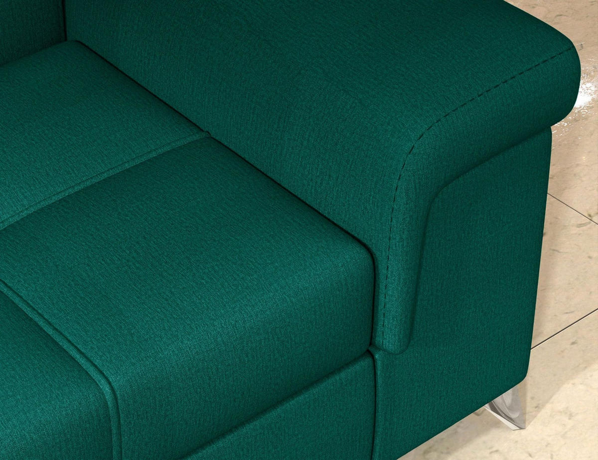 ECKSOFA mit Schlaffunktion und Bettkasten, pflegeleichter Monolith-Stoff - Chromfarben/Dunkelgrün, Textil/Metall (202/275cm) - Eltap