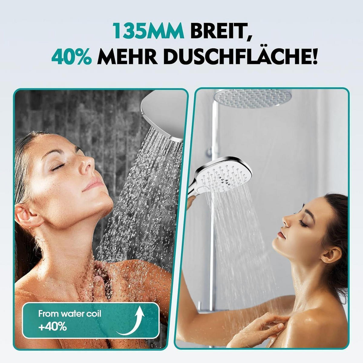 HANDBRAUSE mit 3 Strahlarten 120 cm Duschplatte Wassersparend - Silberfarben, Kunststoff (12/12.7/25cm)