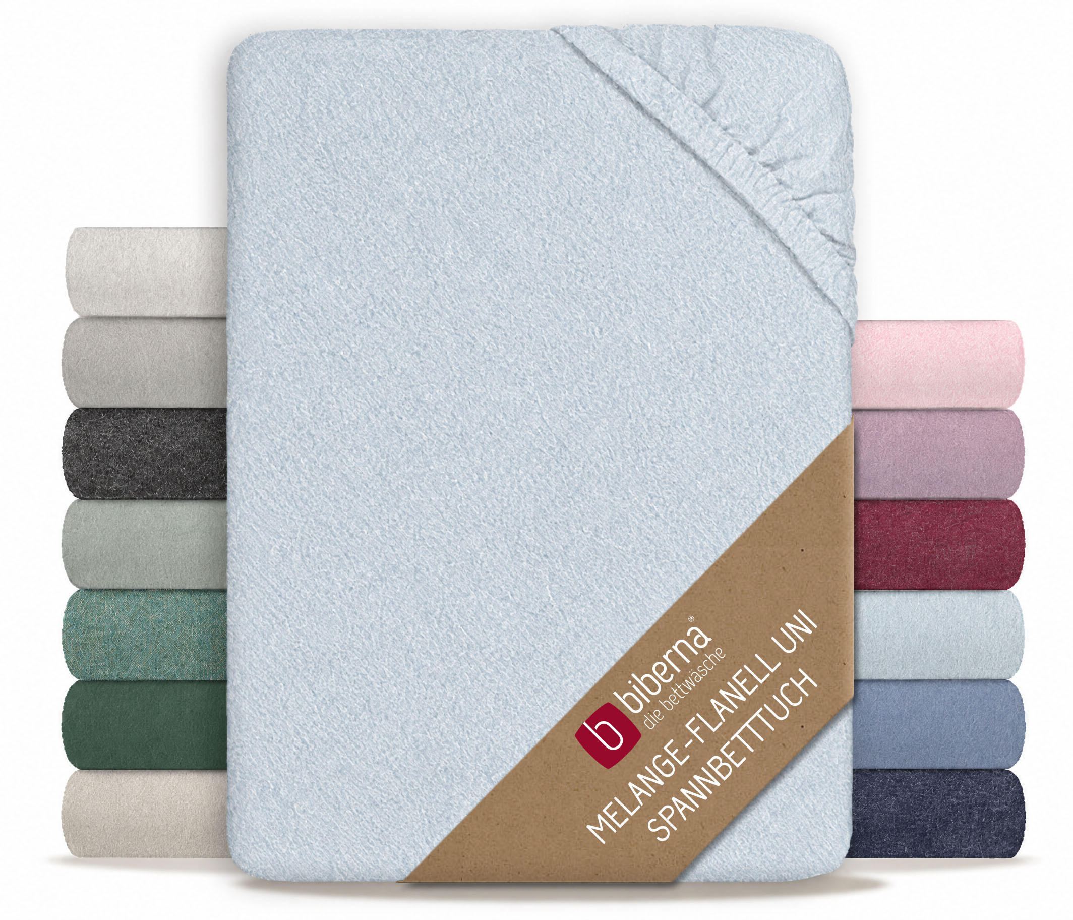 SPANNBETTTUCH Premium Biber Melange UNI ciel, 140x200 cm - 160x200 cm - Hellblau, Textil (160/200cm) - biberna