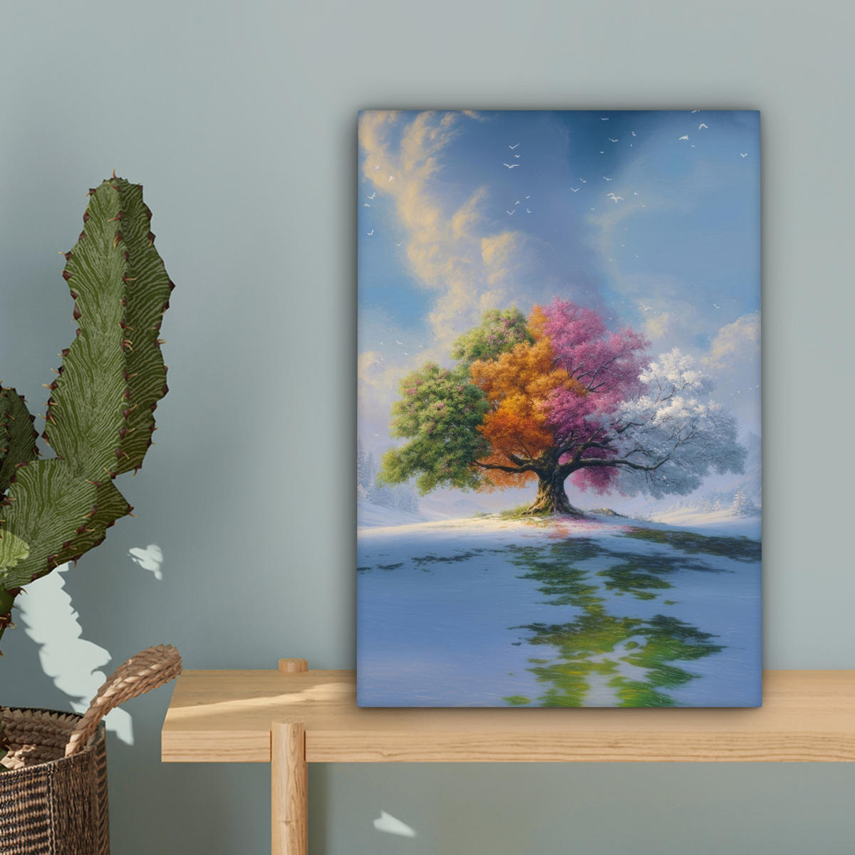 LEINWANDBILD Baum - Jahreszeiten - Winter - Landschaft Deko Wohnzimmer 20x30 cm - Multicolor, Textil (20/30cm) - MuchoWow