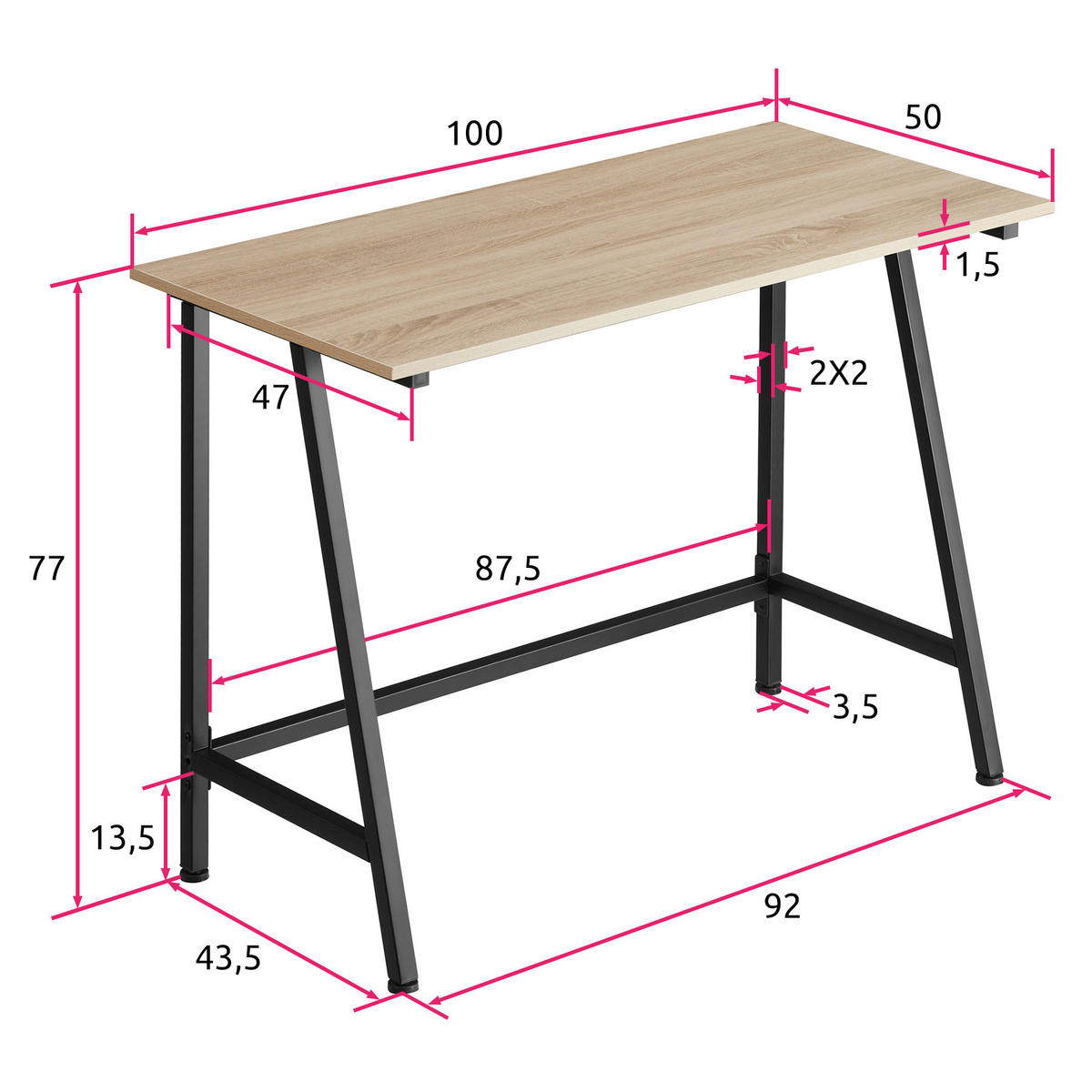 SCHREIBTISCH Newton,100 x 50 x 77 cm,Industrial Holz hell, Eiche Sonoma - Naturfarben, Holzwerkstoff (100/50/77cm) - tectake