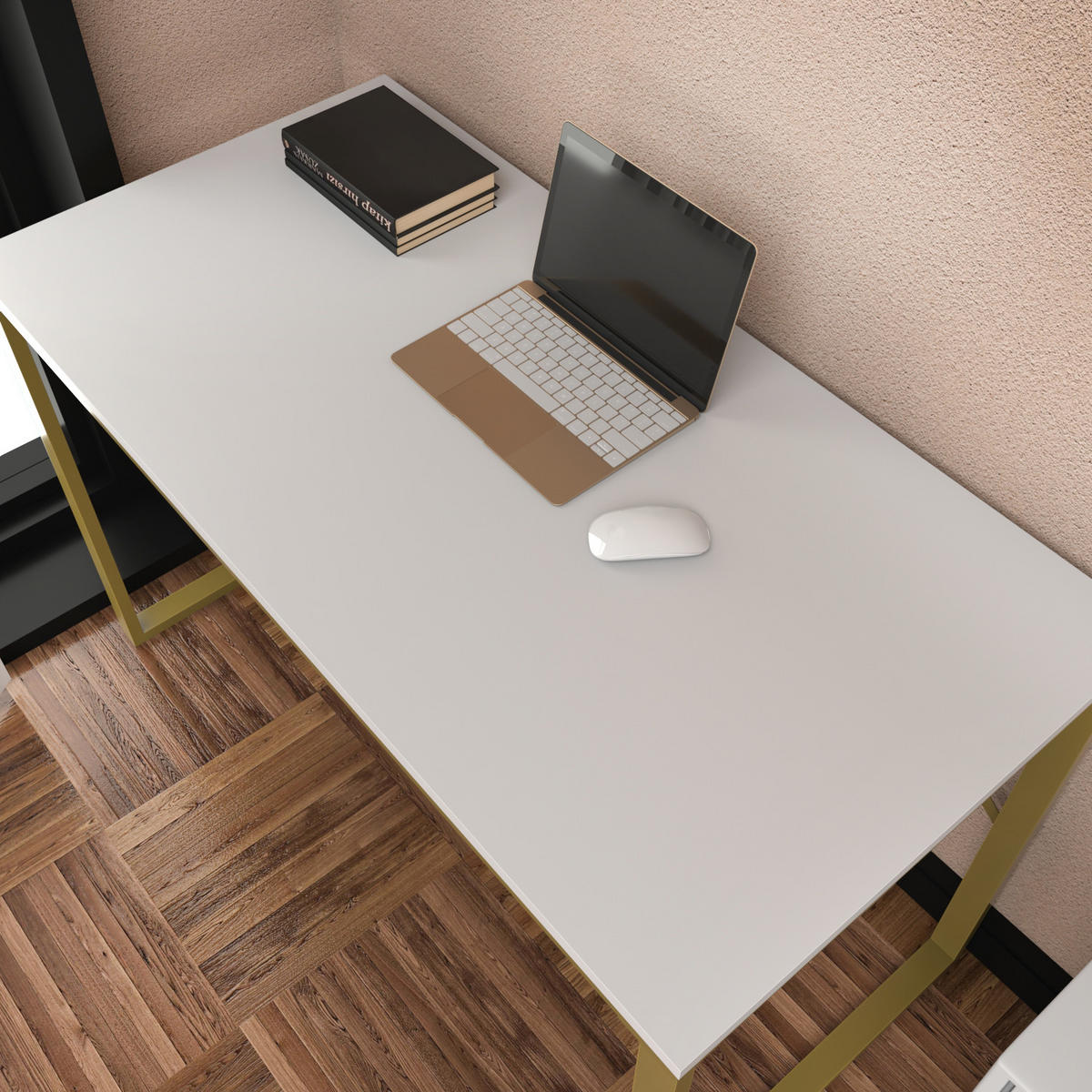 COMPUTERTISCH Layton Gold Weiß - Goldfarben, Holzwerkstoff (60/120/16cm) - Decorotika