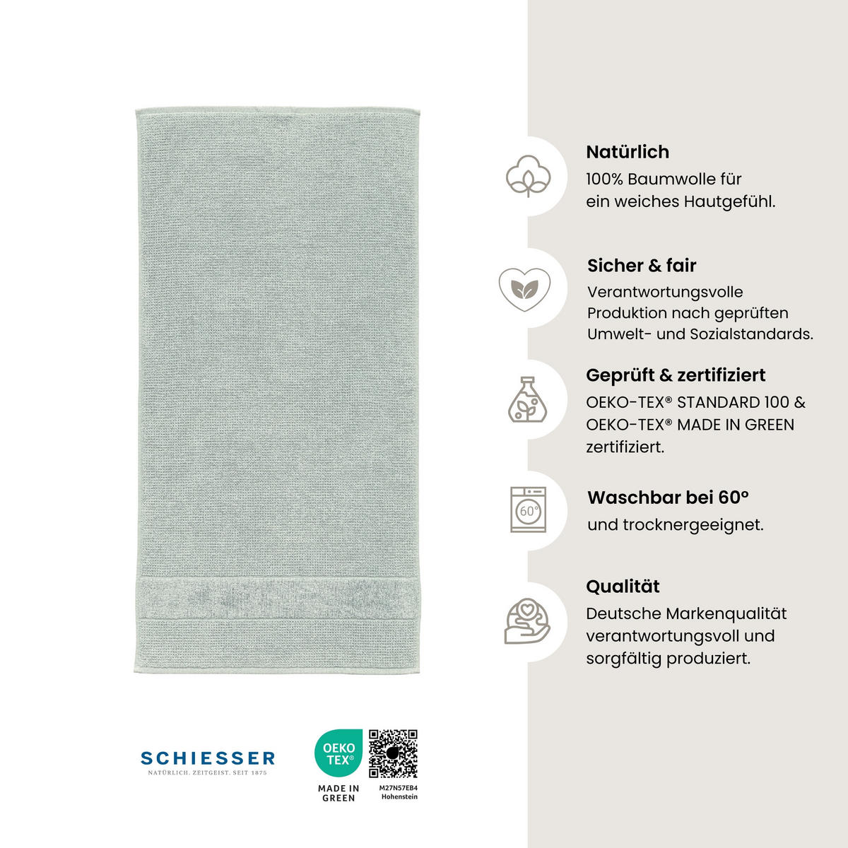 HANDTUCHSET Turin - 4-teilig - 50 x 100 cm - Hellpetrol - Petrol, Textil (50/100cm) - SCHIESSER