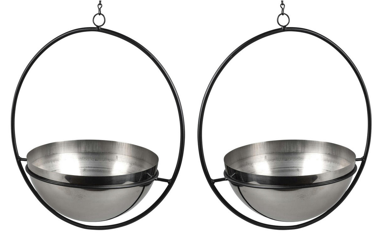 BLUMENAMPEL 2er Set mit Topf Silber Metall Wand 78 cm 96087 L - Schwarz, Metall (25/12.5/25cm) - DanDiBo