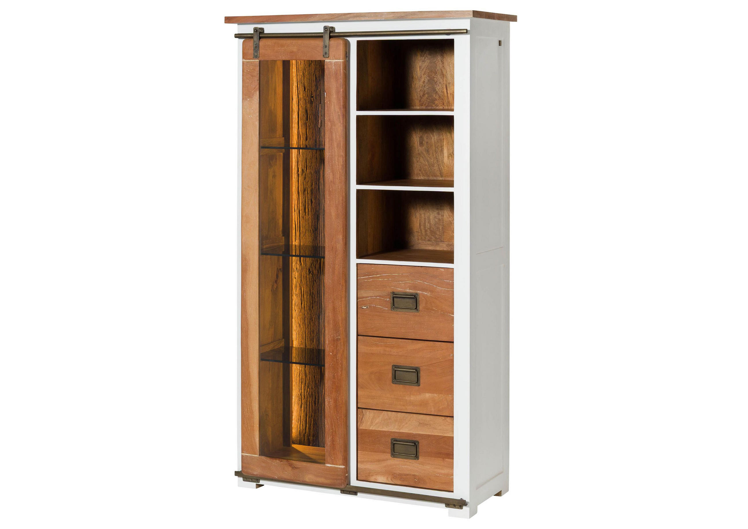 VITRINE Mango / Altholz 100x45x175 weiß lackiert RAILWAY LUX #525 - Weiß, Holz (100/175/45cm) - Massivmoebel24