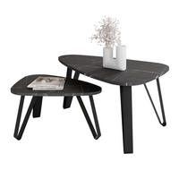 SATZTISCH NOA Stahlgestell, Freiform, Schwarz / Grigia Pietra - Schwarz/Grau, Holzwerkstoff (94/60/42cm) - Idohome