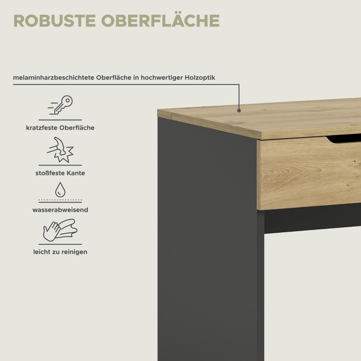 SCHMINKTISCH Canu Artisan 115/50/76 cm - Grau, Holzwerkstoff (115/76/50cm) - Xonox