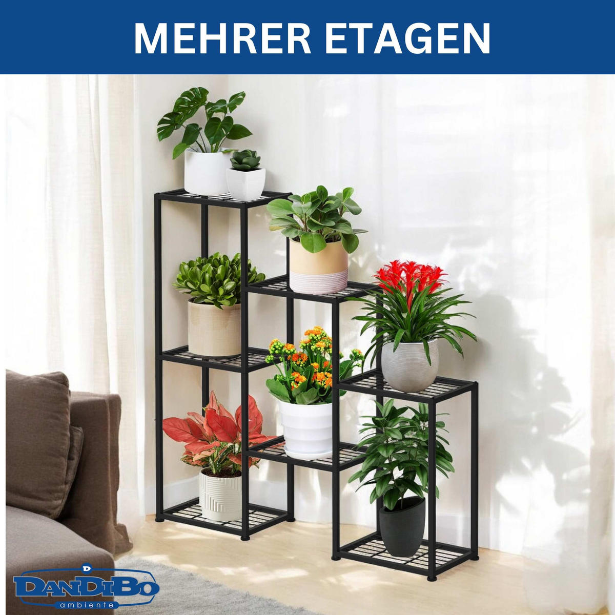 BLUMENREGAL indoor Metall Schwarz 6 Ebenen - Schwarz, Metall (96/101/23cm) - DanDiBo