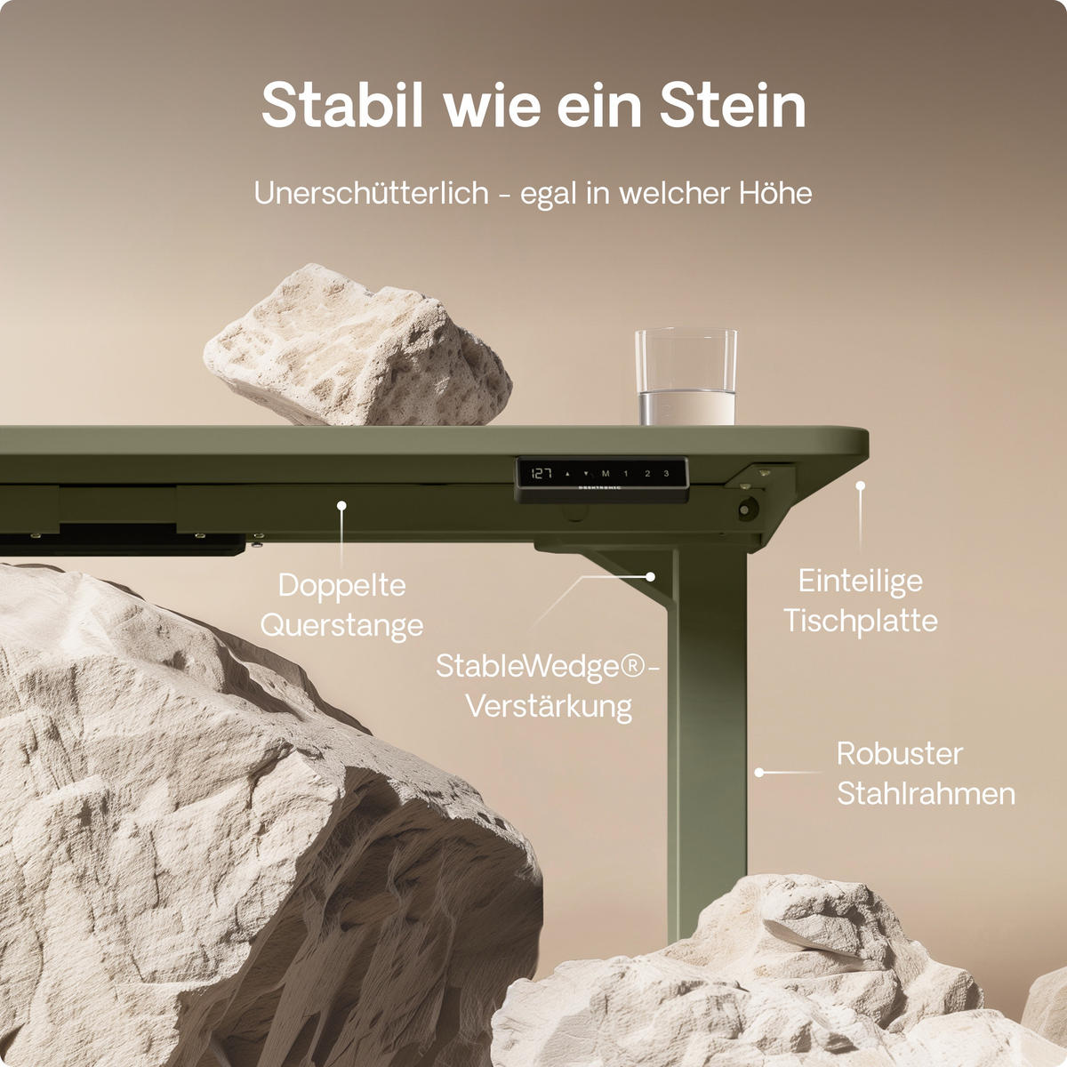 SCHREIBTISCH Elektrisch Höhenverstellbarer HomePro 120x60cm Grün/Schwarz mit Memory-Funktion, Anti-Kollisions Technologie - Schwarz/Grün, Holzwerkstoff (60/120/72cm) - Desktronic