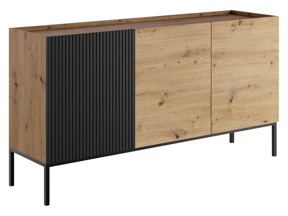 SIDEBOARD Como 150 2D - Schwarz/Eiche Artisan, Holzwerkstoff/Metall (150/80/42cm) - MIRJAN24