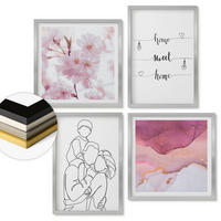 WANDBILDER 4er Set - 50x50 cm & 40x60 cm Silberner Rahmen - Blumenfamilie minimalistisch - Silberfarben, Kunststoff (50/50cm) - ArtPrintCave