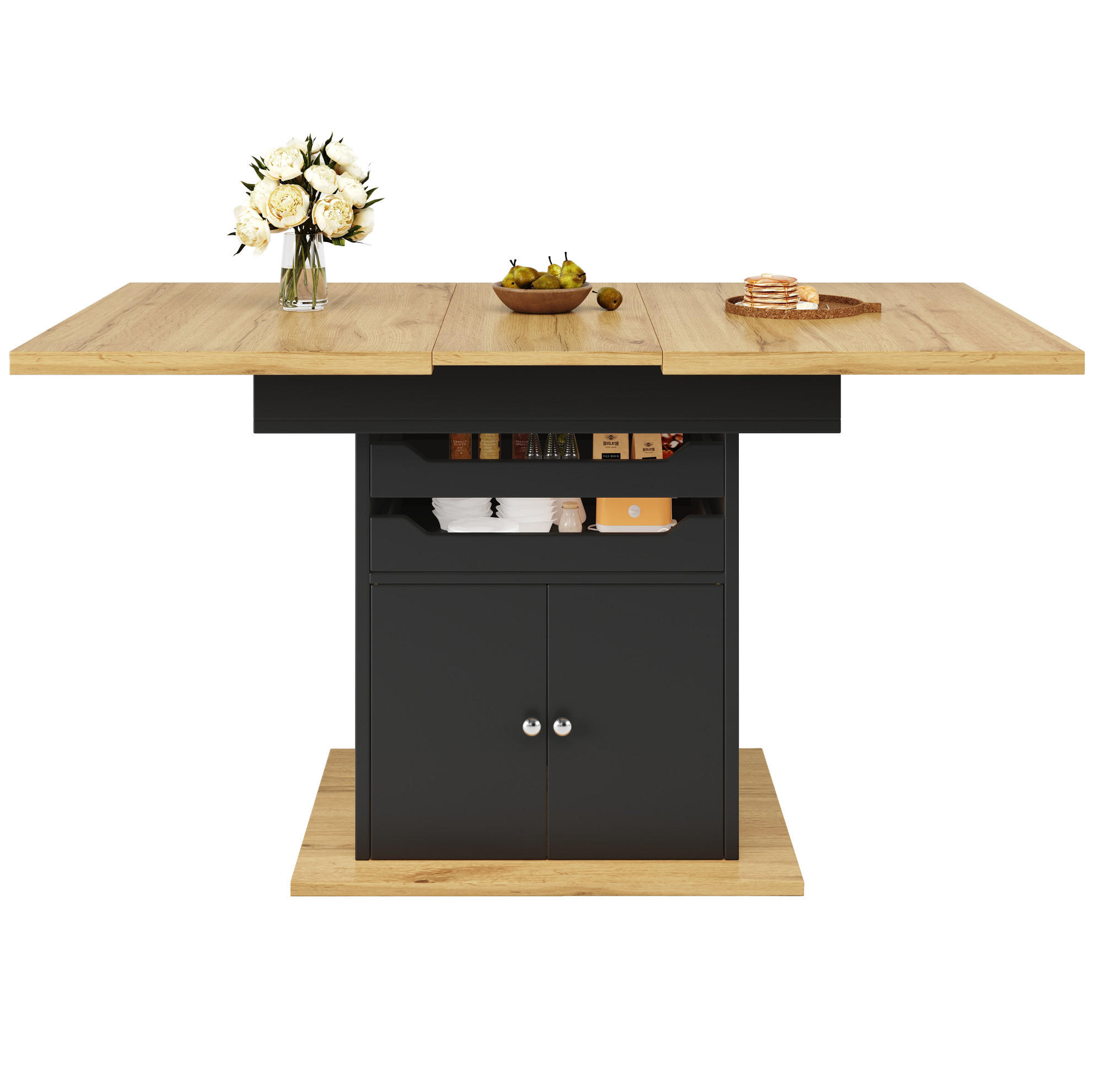 AUSZIEHTISCH 110-140/80/76 cm in Schwarz mit Stauraum für 4-6 Personen - Schwarz, Holzwerkstoff (110/80/76cm) - BEAOK