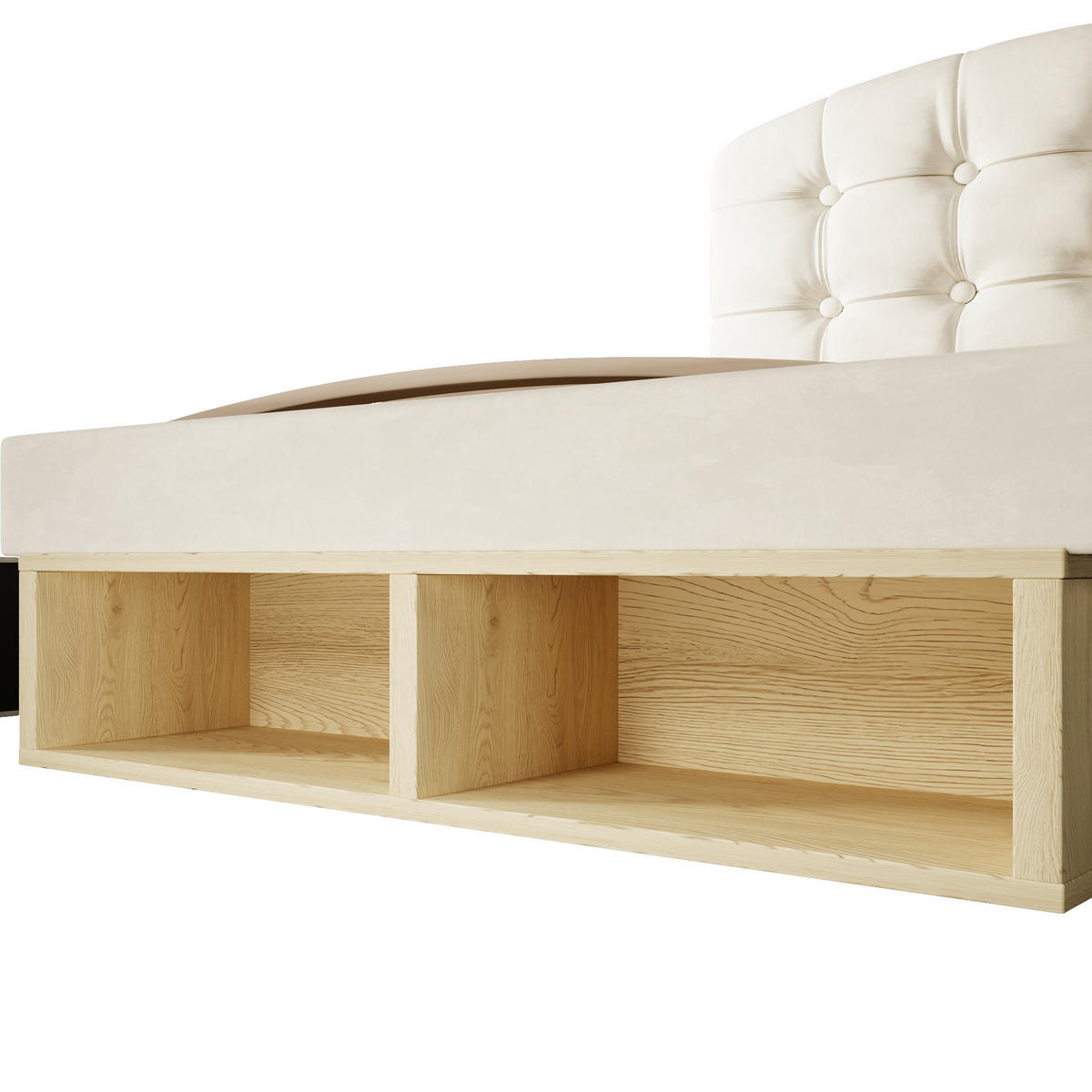 POLSTERBETT 90/200 cm in Beige mit Schubladen, Regalfächern und Lattenrost Samt mit verstellbarem Kopfteil - Beige/Grau, Holzwerkstoff/Textil (90/200cm) - STILVORA