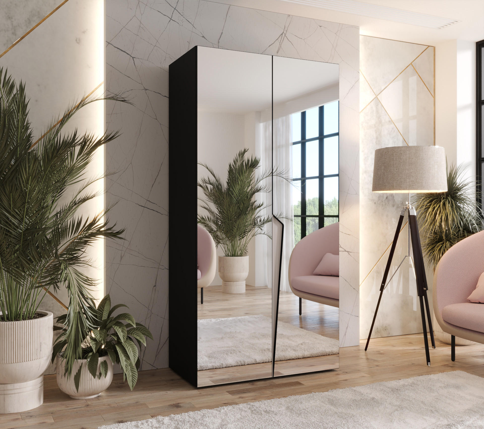 DREHTÜRENSCHRANK 202/100/52 2-türig - Beige/Schwarz, Holz/Metall (100/202/52cm) - Abiks Möbel