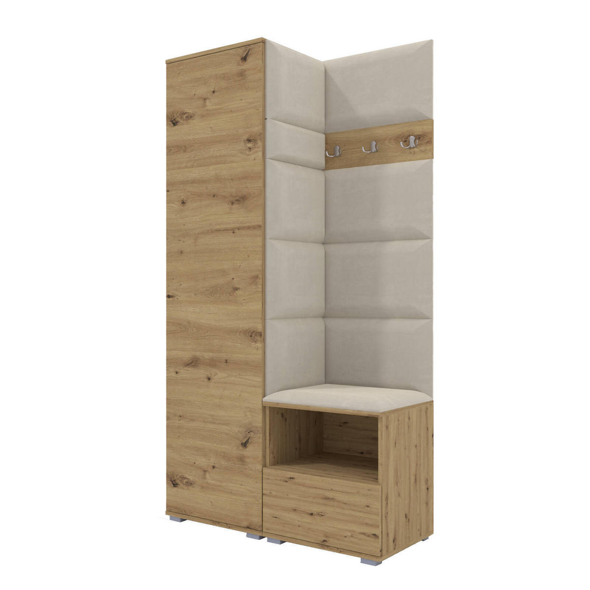 GARDEROBEN-SET Nela I mit gepolsterten Paneelen 100/187/40 - Silberfarben/Creme, Holzwerkstoff/Kunststoff (100/187/40cm)