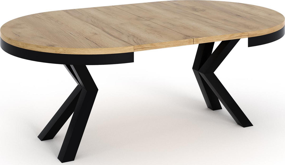 ESSTISCH Clara runder ausziehbarer, Sonoma Eiche 100-180/100/76 cm - Schwarz/Sonoma Eiche, Holzwerkstoff/Metall (100/100/76cm) - WFL GROUP