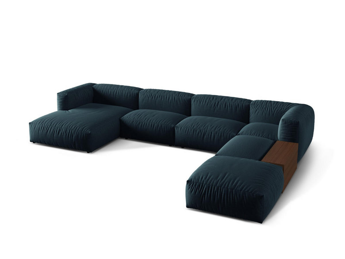 PANORAMASOFA modular rechts Martina aus strukturiertem Stoff jeansblau 5 Sitzplätze - Blau, Textil (406/75/280cm) - Micadoni
