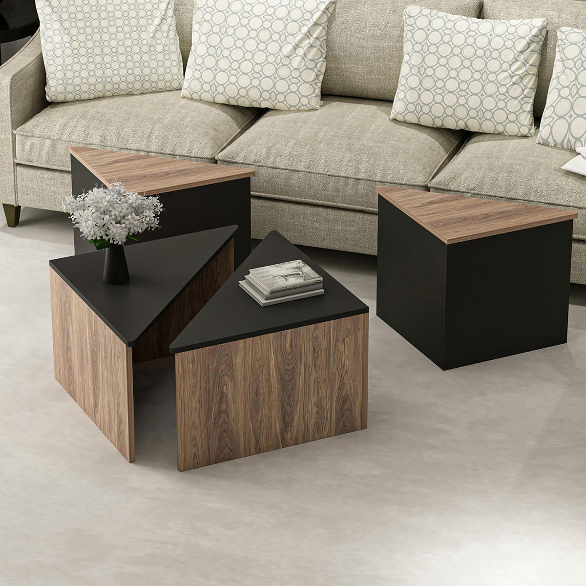 COUCHTISCH SET Frederikshavn 4-teilig 45/45/47 - Eichefarben, Holzwerkstoff (45/45/47cm) - [en.casa]