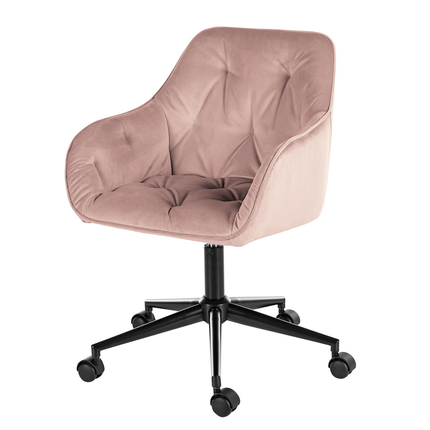 BÜROSTUHL - Samt - Schwarz/Altrosa, Kunststoff/Metall (56/80/56cm) - home24