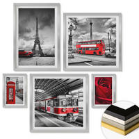 WANDBILDER 5er Set - 50x50 cm & 20x30 cm & 40x60 cm Silberner Rahmen - Ikonische Städte London Paris Eisenbahn - Silberfarben, Kunststoff (40/60cm) - ArtPrintCave