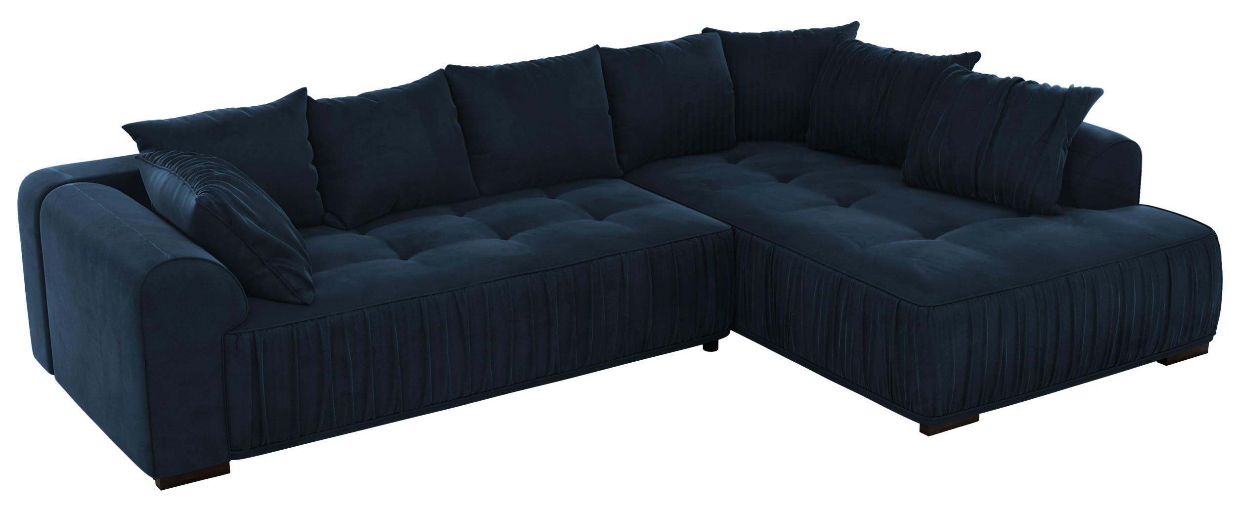 ECKSOFA ORTA Dunkelblau Velvet - Rechts - Blau/Schwarz, Textil (200/325cm) - MKS