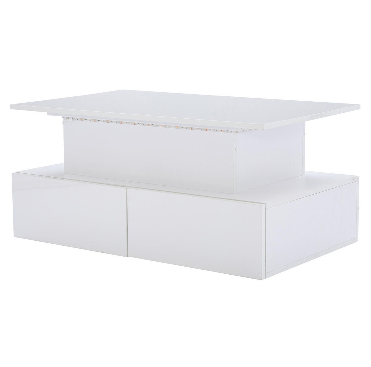 KONFERENČNÍ stolek, 90/55/41 cm bílý, s LED osvětlením a 4 zásuvkami - bílá, kompozitní dřevo (90/55/41cm) - BEAOK