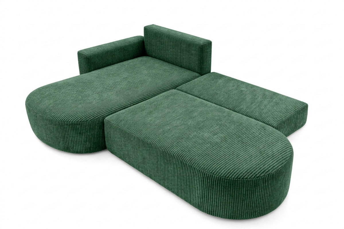 ECKSOFA Mit Schlaffunktion Und Bettkasten, Cordstoff Poso, Grün, Links, ROUND ONE OPEN XL - Grün, Holz (262/175cm) - Kaiser Möbel