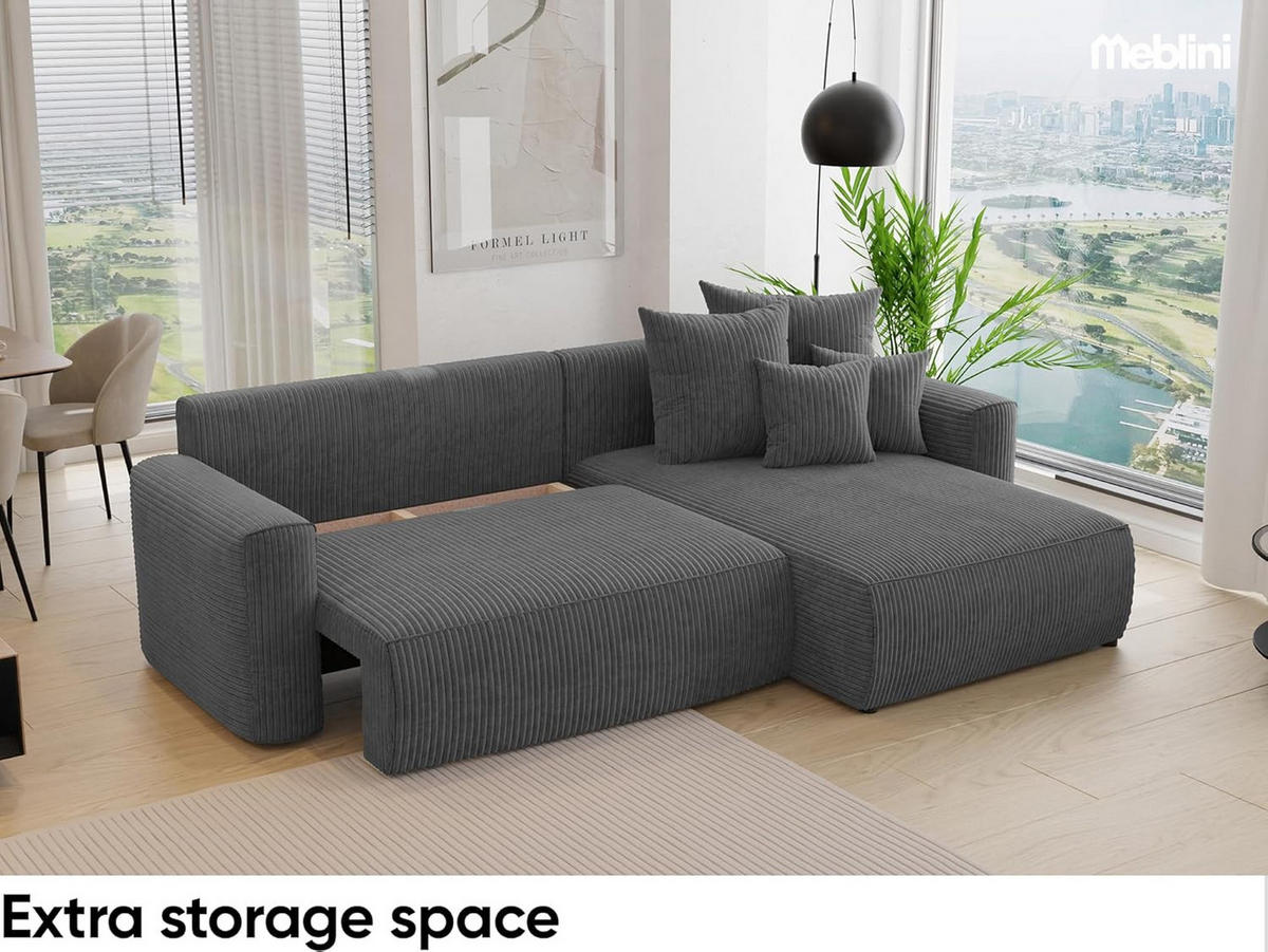 ECKSOFA BALI L - Schwarz/Grau, Holzwerkstoff (260/160cm) - Meblini