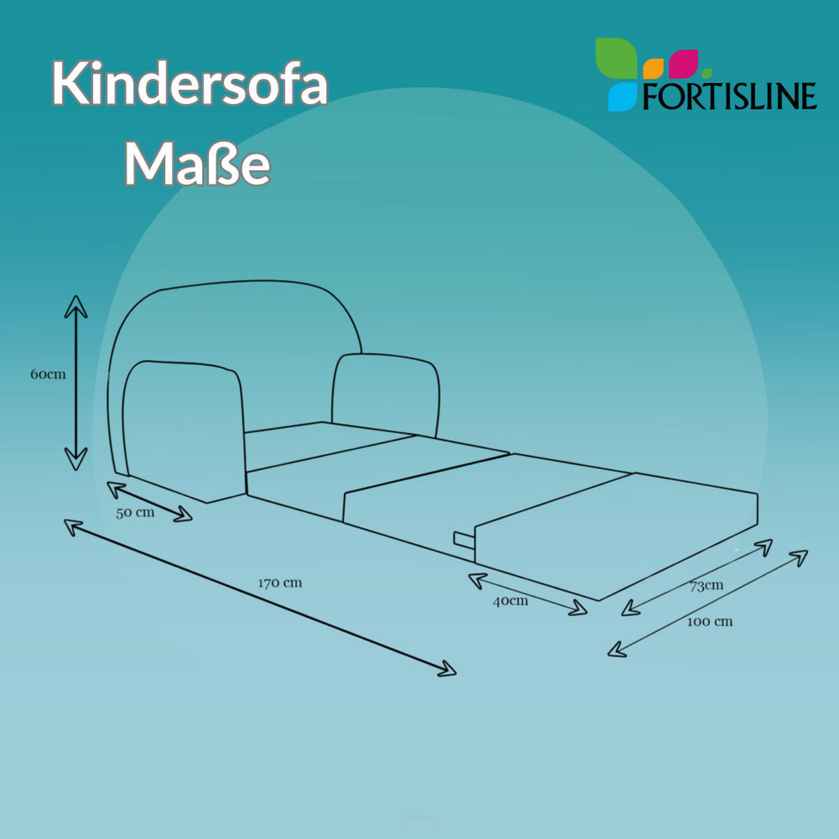 KINDERSOFA MIT VERLÄNGERUNG aus Kuschel-Cord in Türkis - Türkis, Textil (100/60/50cm) - Fortisline