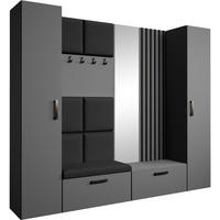 GARDEROBE Margaret XL 242/203/43 mit gepolsterten Paneelen/Lamellen/Spiegel - Schwarz/Graphitfarben, Holzwerkstoff/Kunststoff (242/203/43cm) - Beautysofa