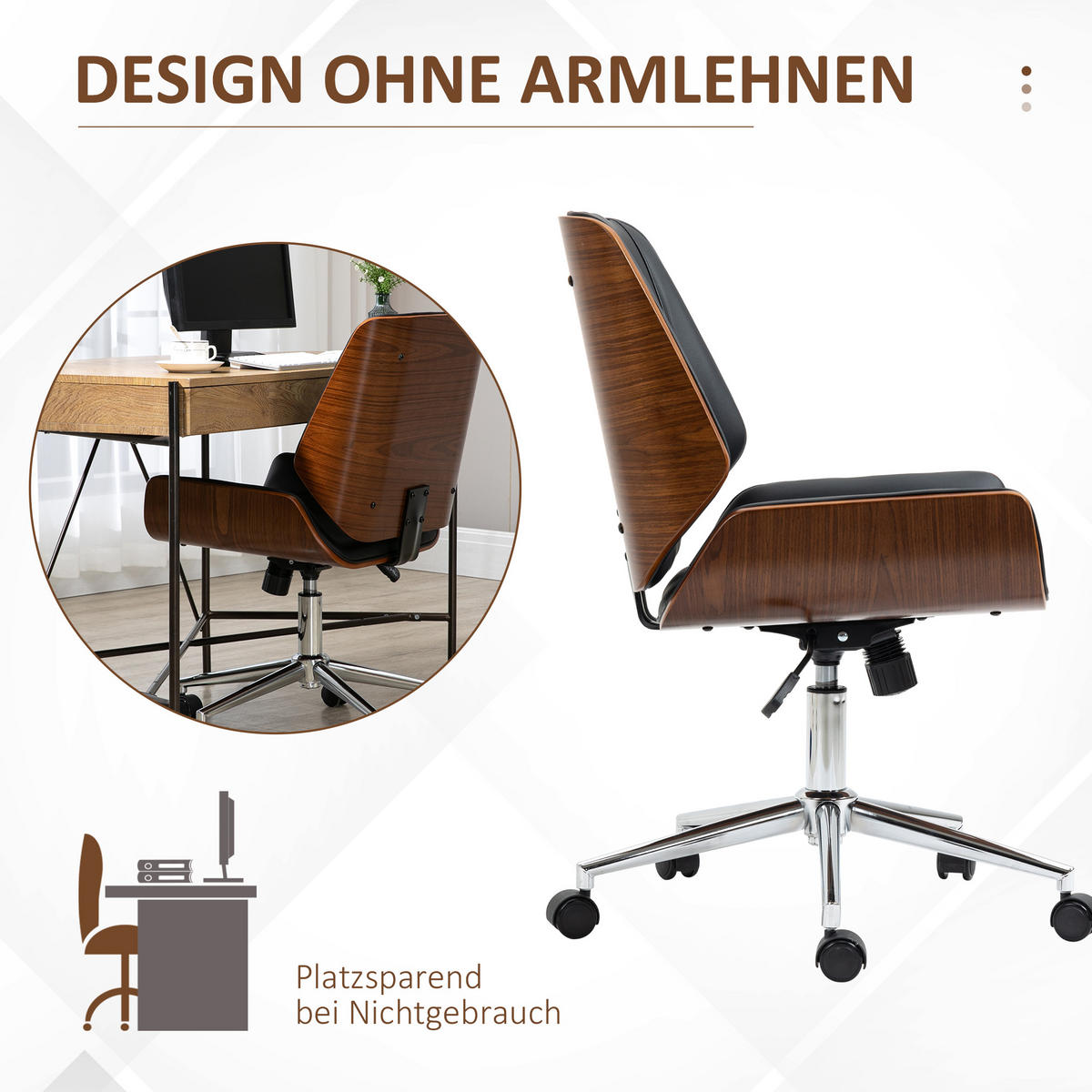BÜROSTUHL mit Wippfunktion, Schwarz - Schwarz, Leder (60/96/53cm) - Vinsetto