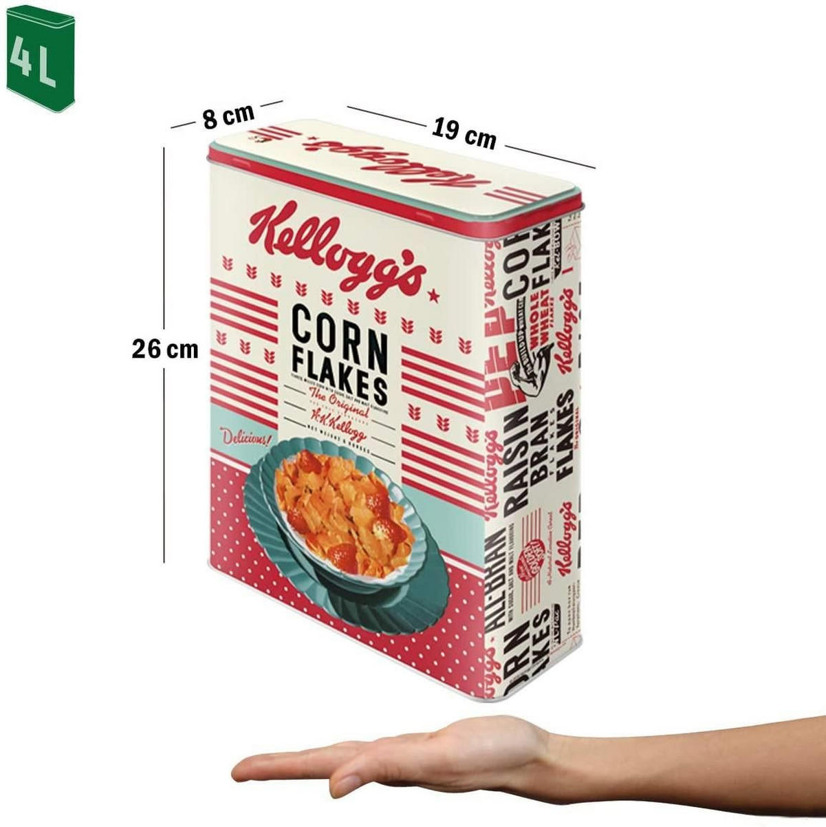 VORRATSDOSE XL Kellogg's Girl Corn Flakes Collage - Hellrot/Weiß, Metall (19/26/8cm) - Nostalgic-Art