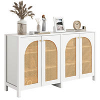 SIDEBOARD mit 4 Kunst-Rattantüren, verstellbarem Regalboden und Metallgriffen, Weiß - Weiß, Holzwerkstoff (145/40/80cm) - Redom