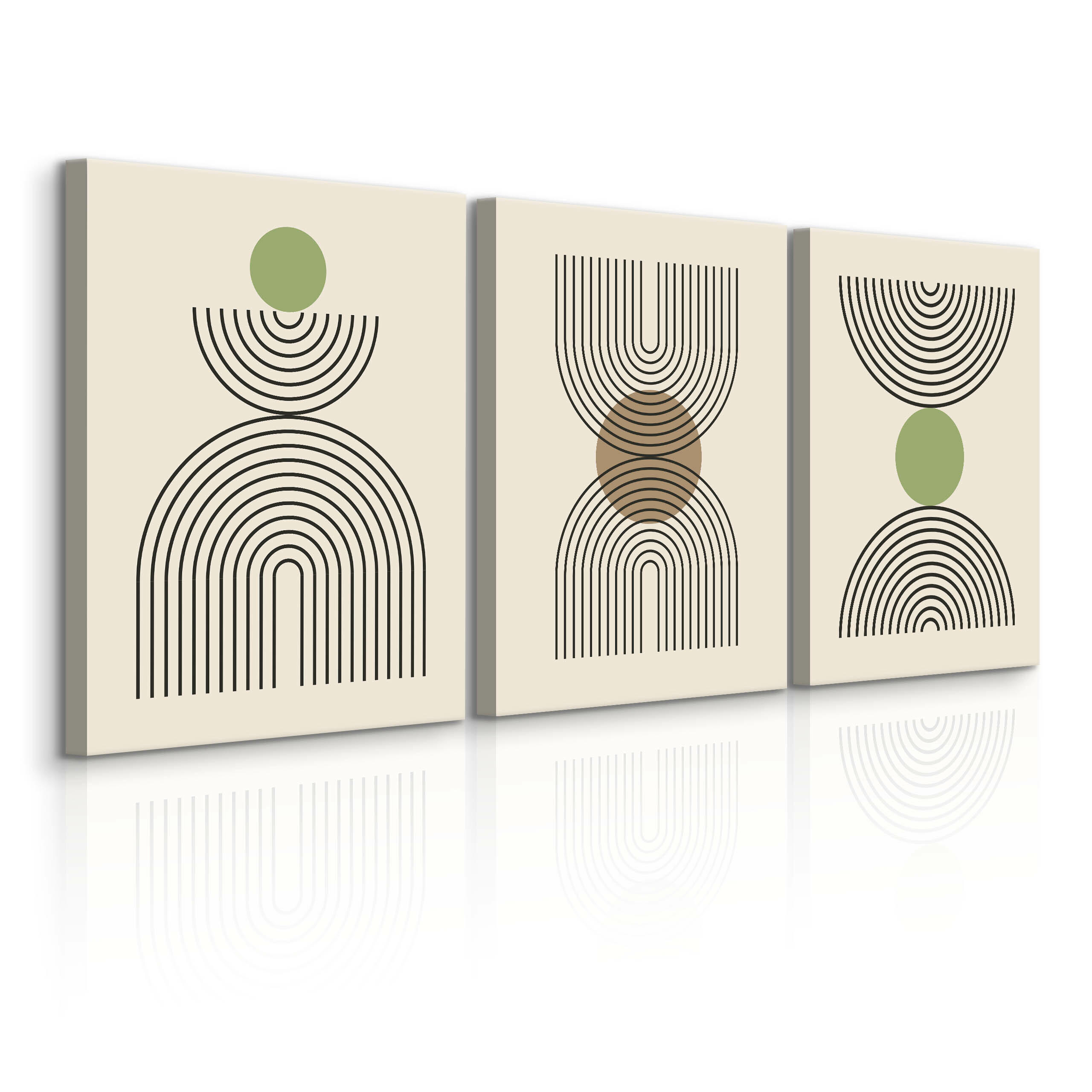 LEINWANDBILDER 3-es Set Geo-Muster Boho - Beige/Schwarz, Textil (90/40cm) - Muralo