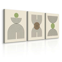 LEINWANDBILDER 3-es Set Geo-Muster Boho - Beige/Schwarz, Textil (90/40cm) - Muralo