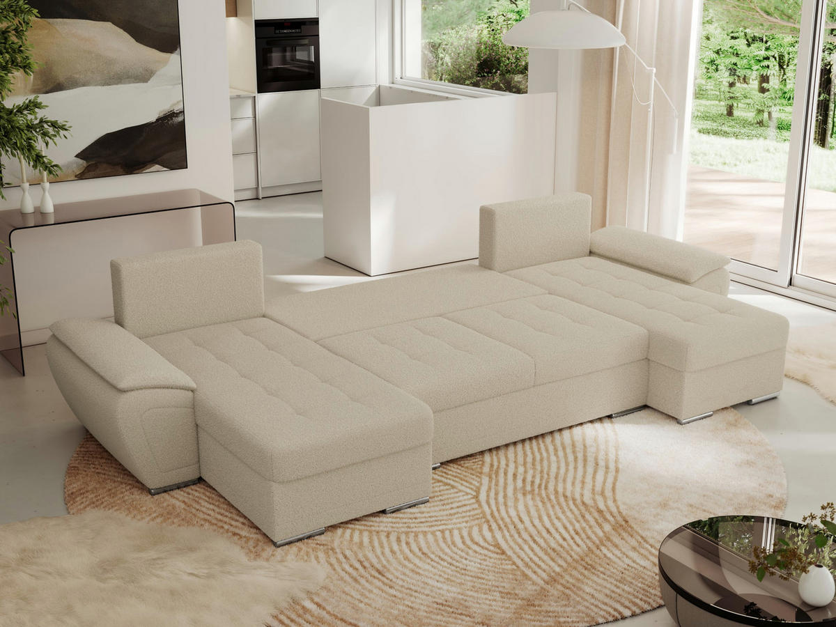 WOHNLANDSCHAFT UMBRIA U Beige Boucle - Beige/Grau, Textil/Metall (336/85/157cm) - MKS