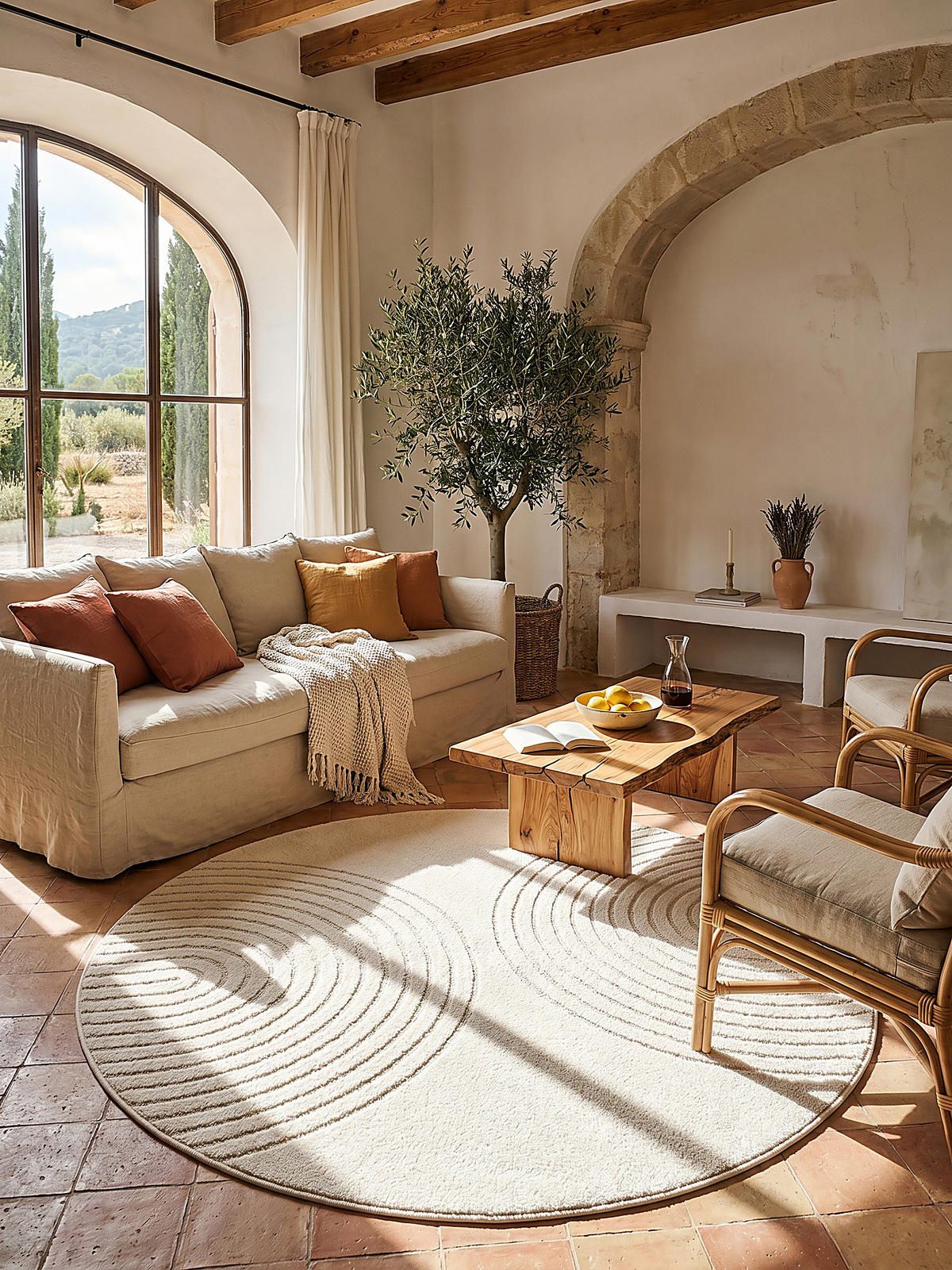 RUNDTEPPICH Geometrisch MUOTA Polypropylen Creme 120 x 120 cm - Beige, Textil (120/120cm) - KADIMA DESIGN