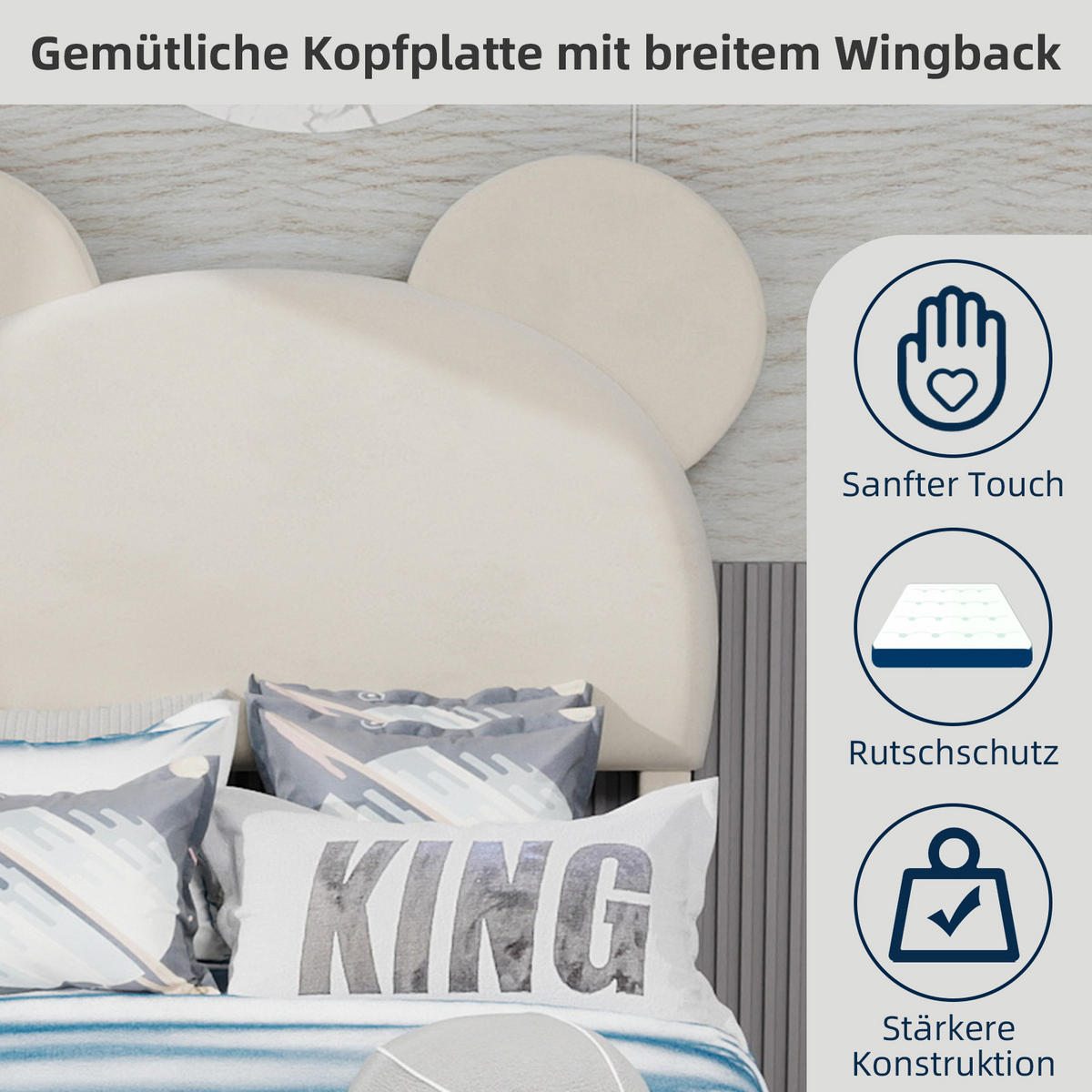 POLSTERBETT 90x200 cm Cartoon ohne Stauraum beige - Beige, Textil (90/200cm) - LEBENLANG