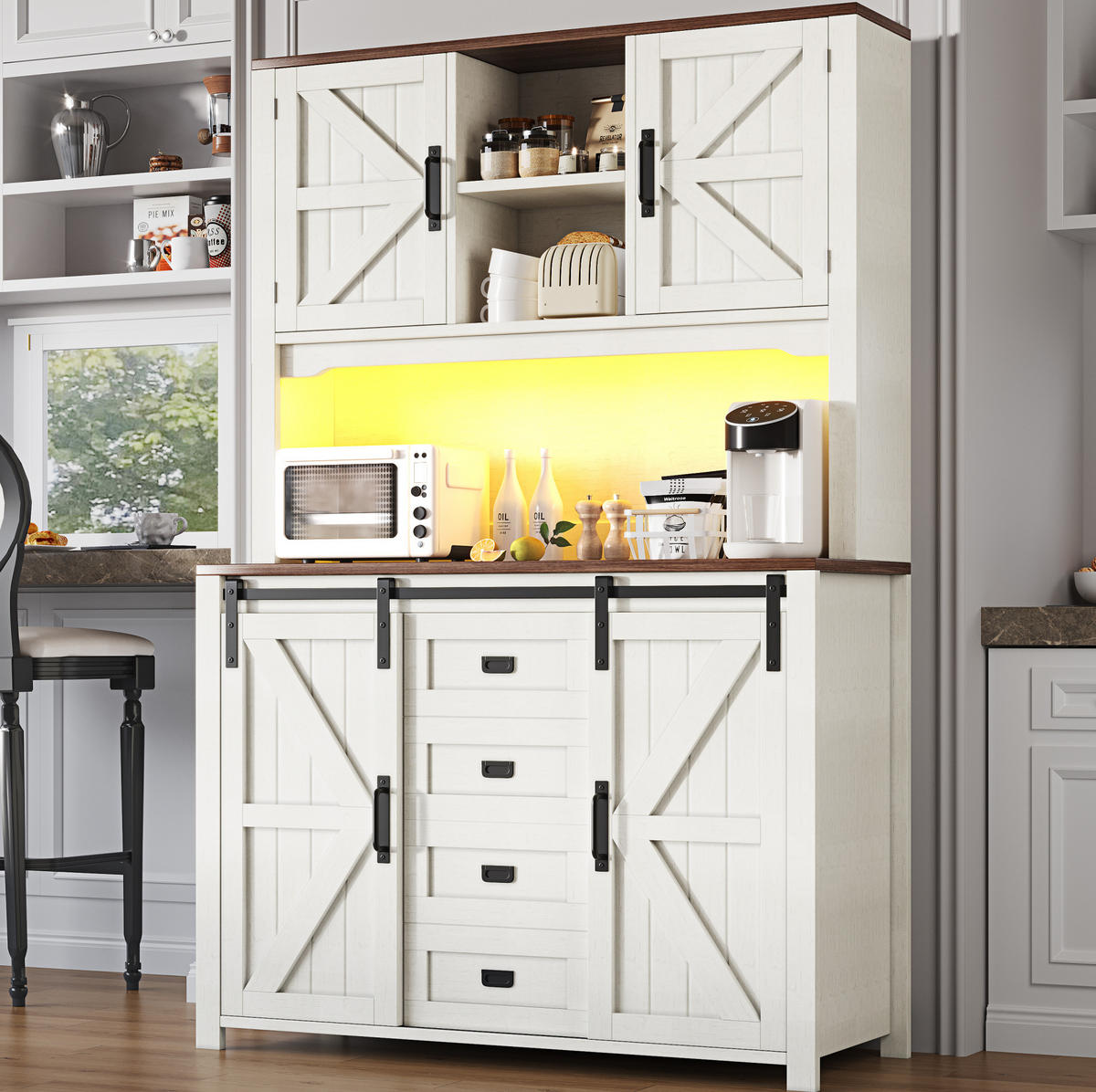 BUFFET 115/40/174,7 cm weiß aus MDF und Metall mit LED - Weiß, Holzwerkstoff (115/174.7/40cm) - OKWISH