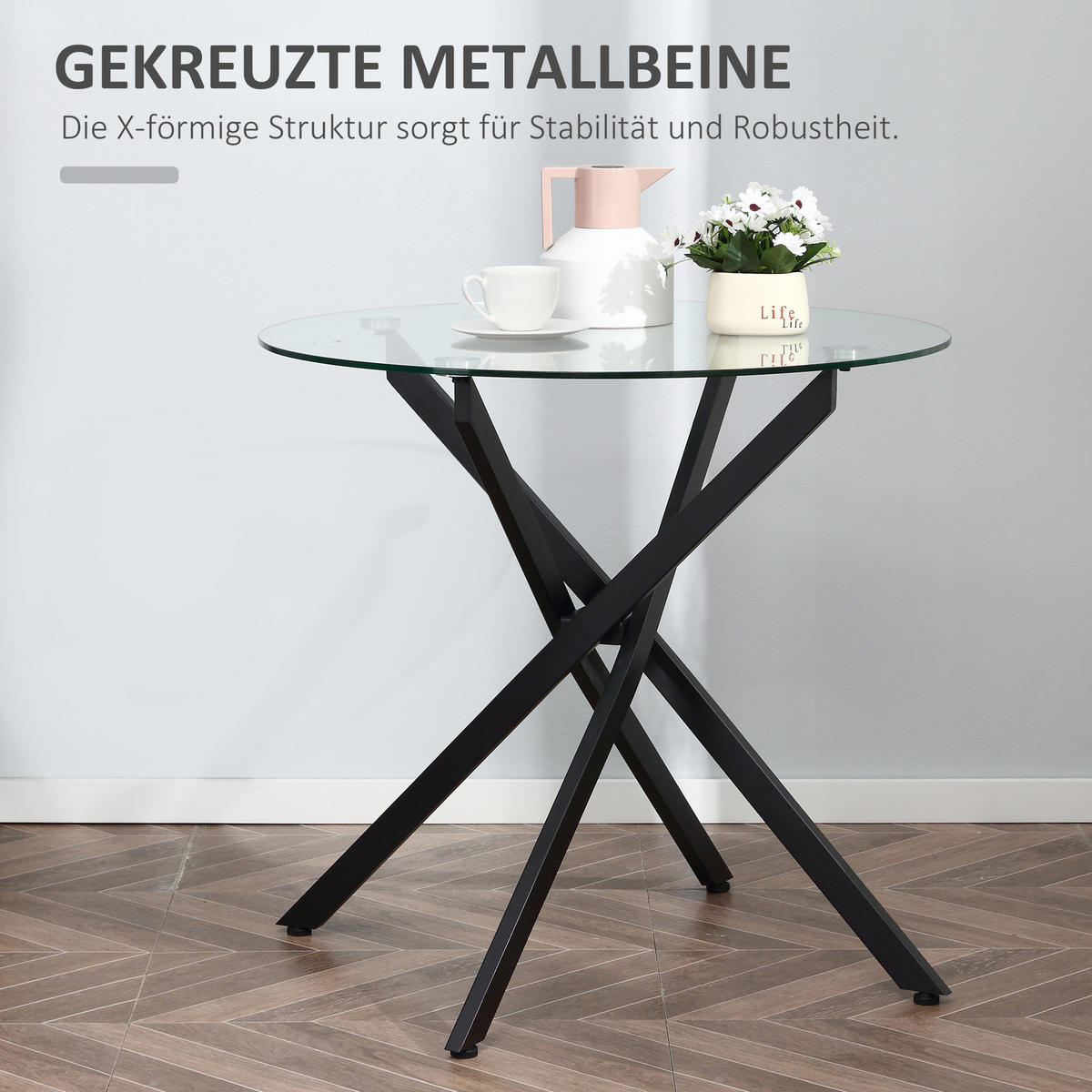 BEISTELLTISCH, Stahl, Glas, Schwarz - Schwarz, Metall (80/80/75cm) - HOMCOM