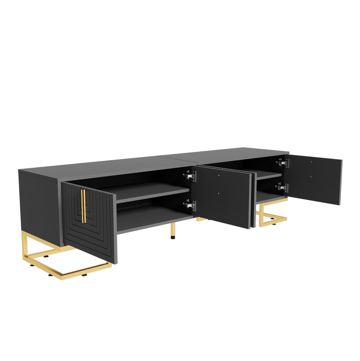 TV-ELEMENT mit 4 Türen 170 cm Grau Schwarz mit goldfarbenen Details - Grau, Holzwerkstoff (40/45.5/170cm) - Beauniv