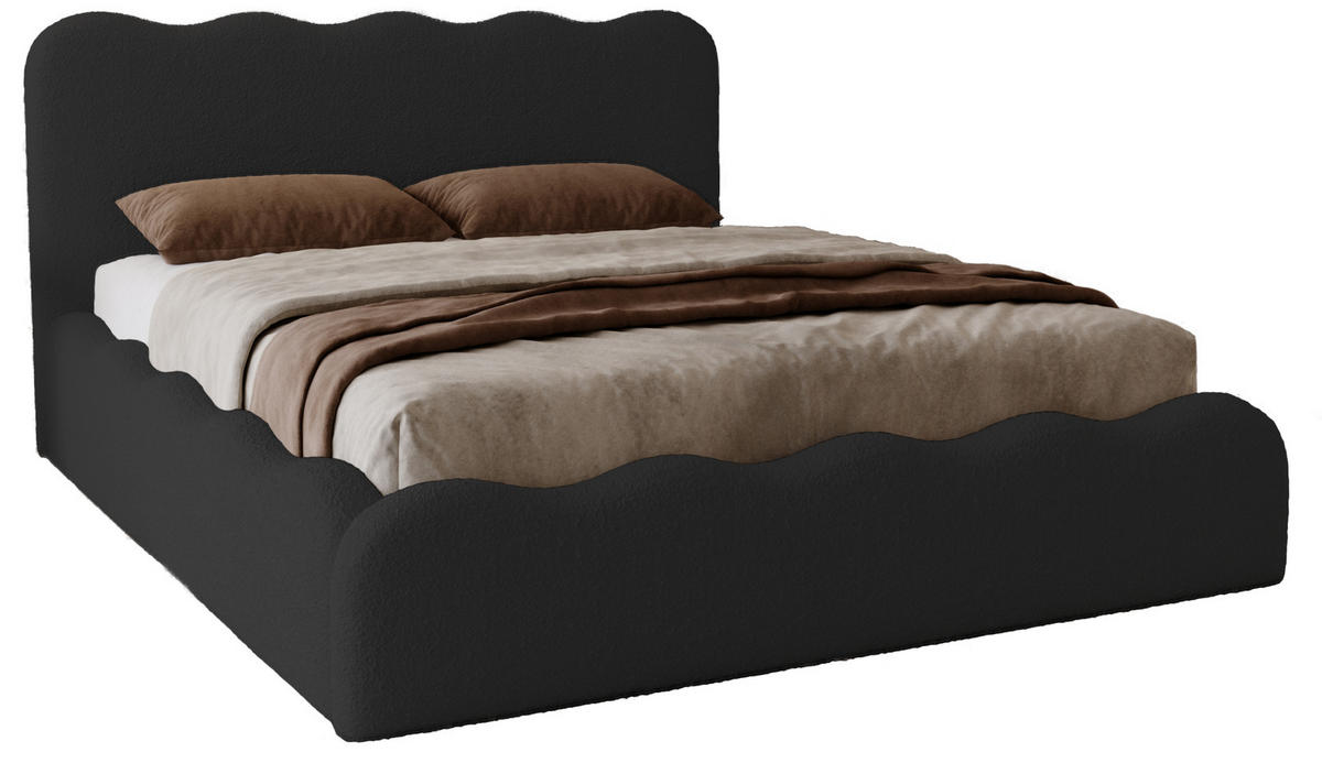 POLSTERBETT 160x200 Wave, Bettkasten, Boucle, Schwarz - Schwarz, Holz/Textil (160/200cm) - Emporius