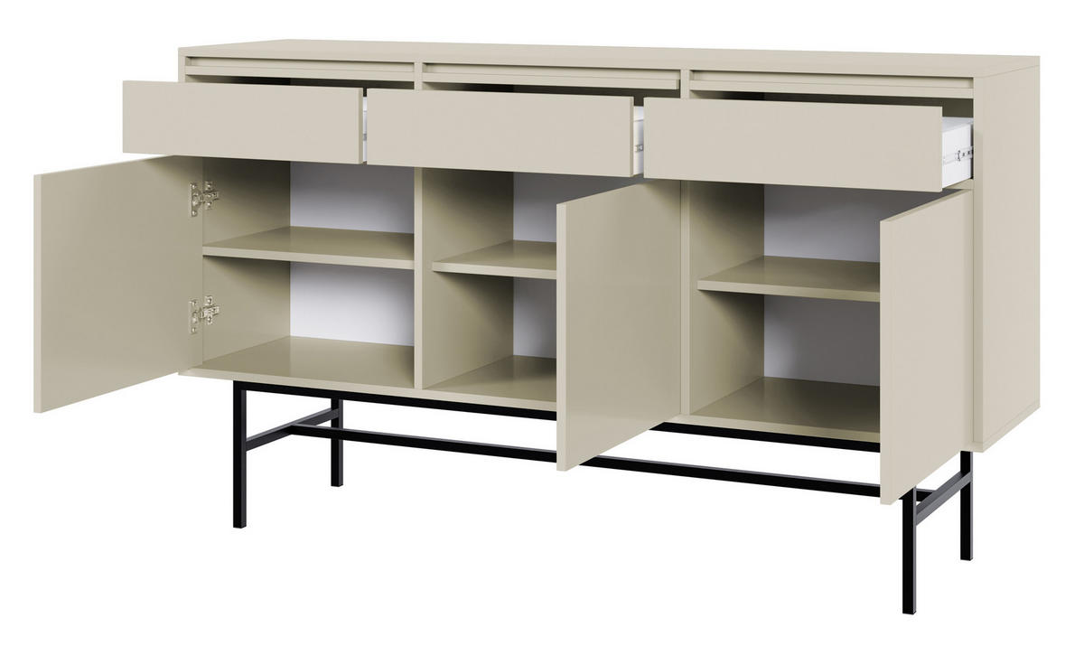 SIDEBOARD Evo Graubeige mit Metallgestell 154 cm - Greige/Schwarz, Holzwerkstoff/Metall (154/89/39cm) - Selsey