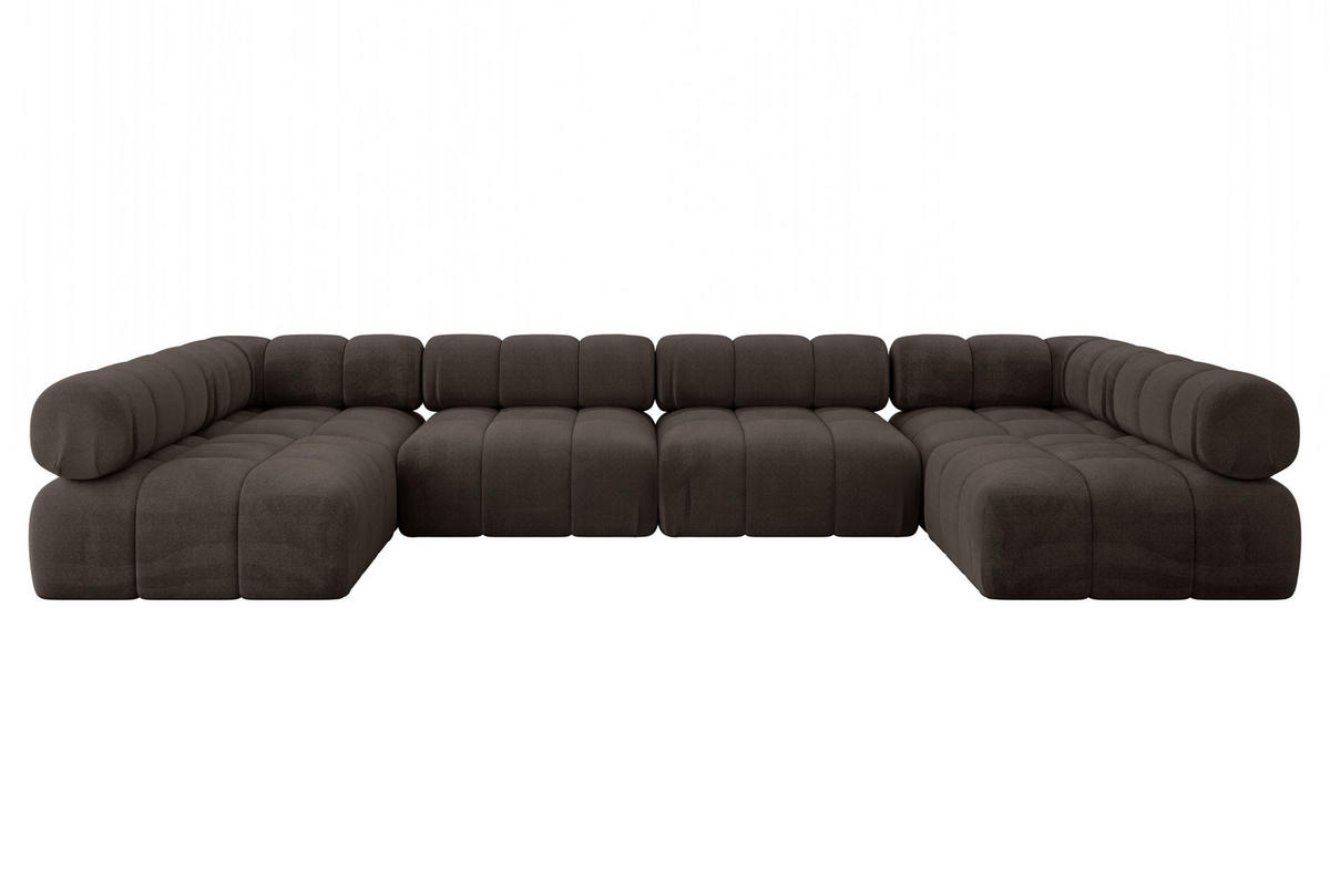 WOHNLANDSCHAFT modulares Sofa Garvo-U2 - 380x190x70 cm Braun Velours - Braun, Holzwerkstoff/Textil (380/70/190cm) - ALTDECOR